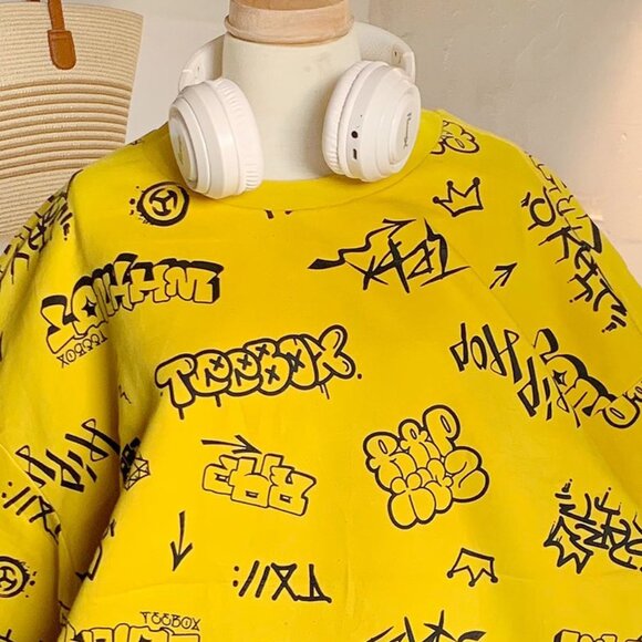 Bright Yellow Graffiti Street Art Graphic Sweatshirt - Picture 2 of 4